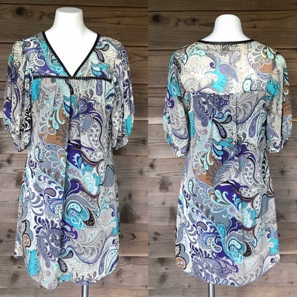 Max Rave Sheer V Front, Half Sleeve Dress Sz Med - Picture 1 of 8